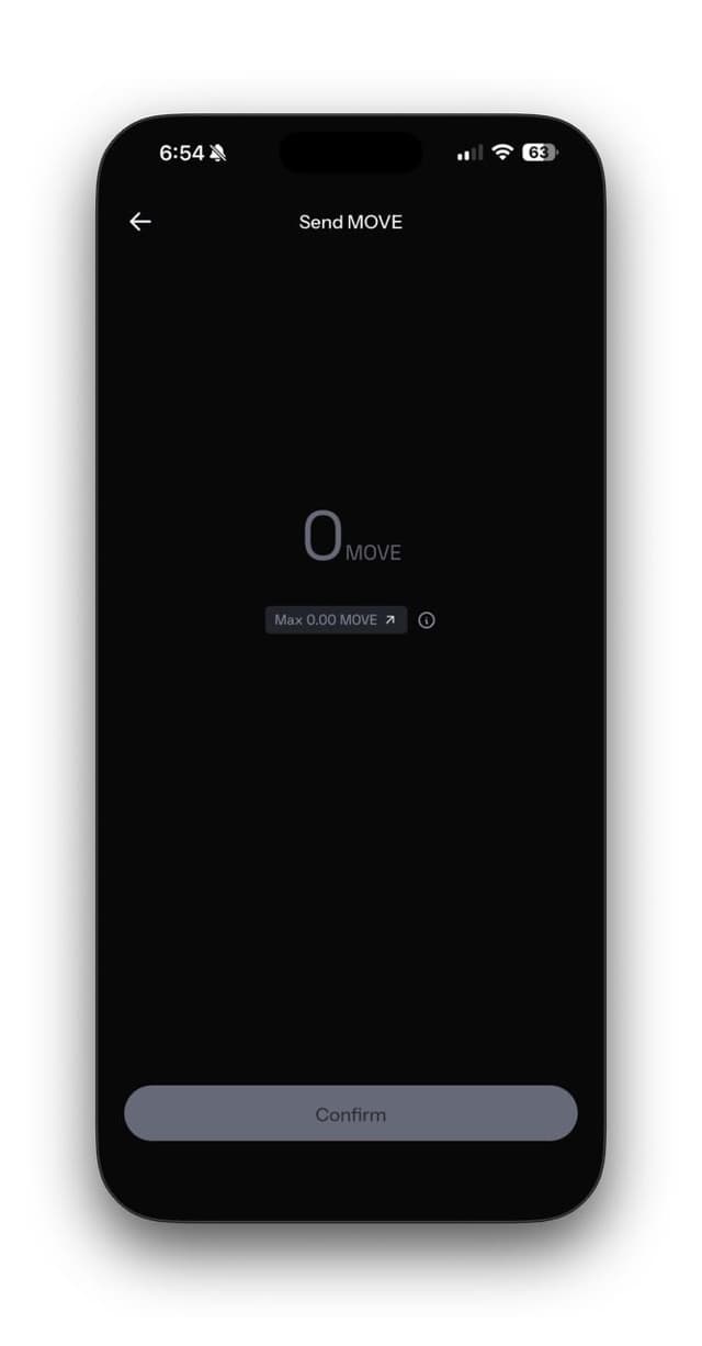 Send MOVE screen with amount input