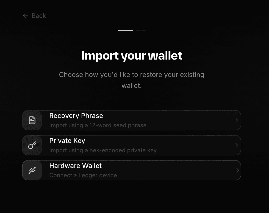 Add a Wallet page and hardware wallet import option