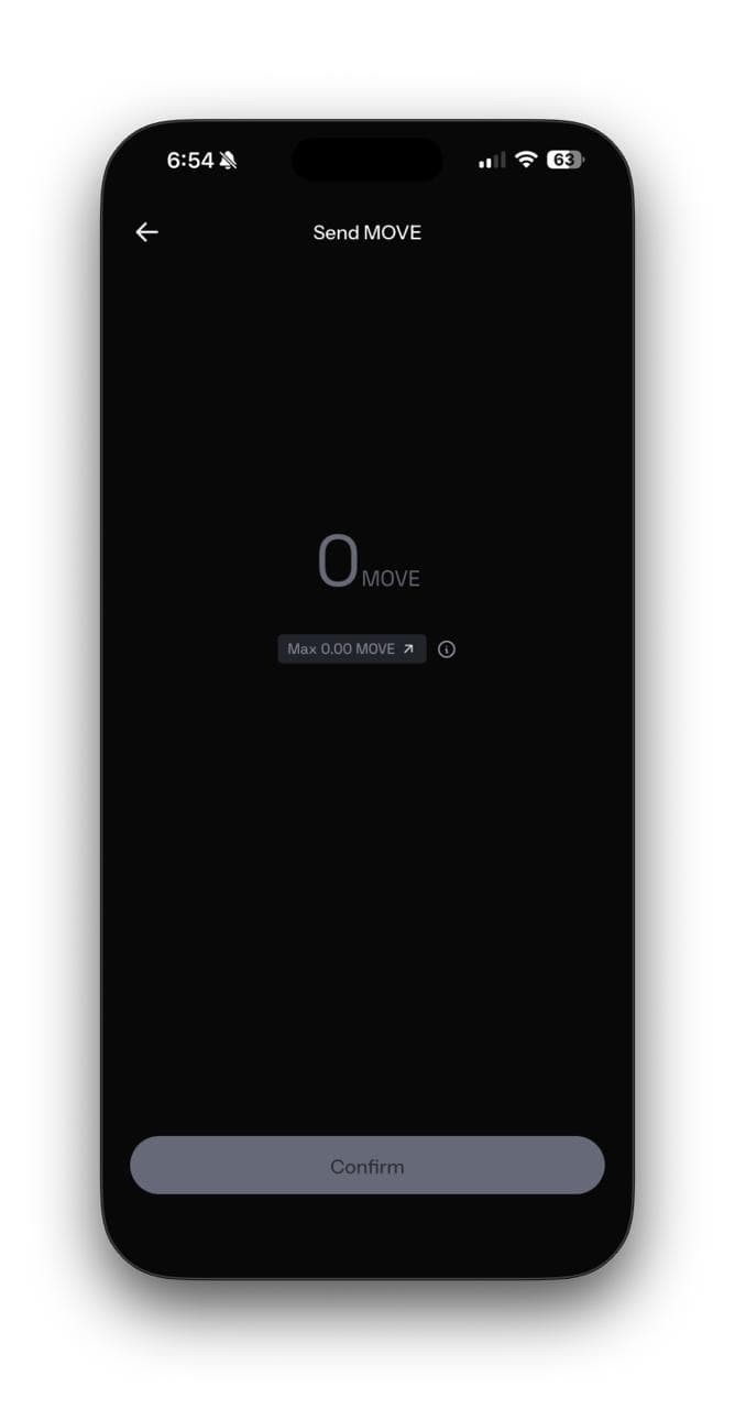 Send MOVE screen with amount input